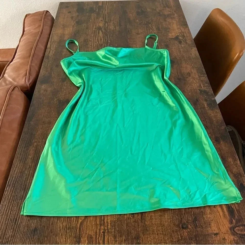 Heiress green cowl neck slip mini dress